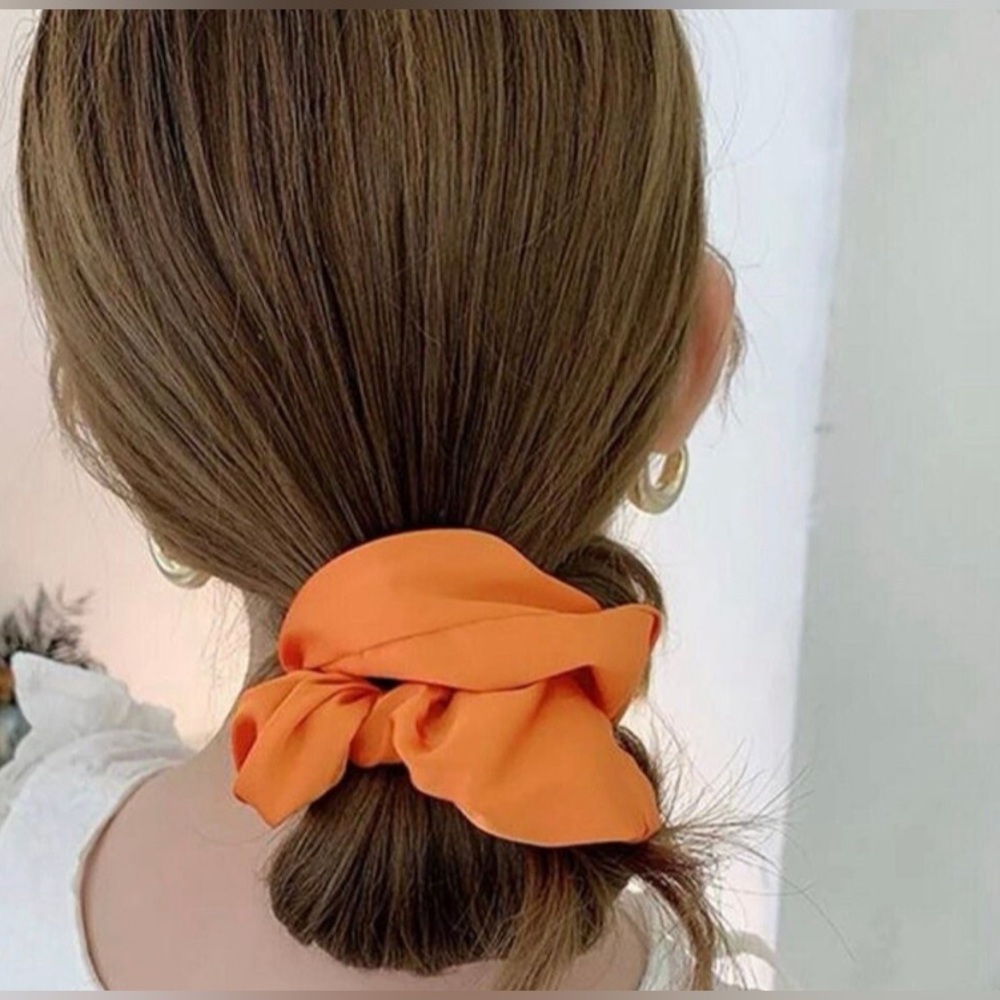 Autumn Fall Bright orange festive silky satin hair scrunchie NEW
